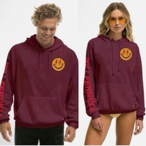 Aviator Nation Will Ferrell Bolt Smiley Relaxed Pullover Hoodie Plum Large